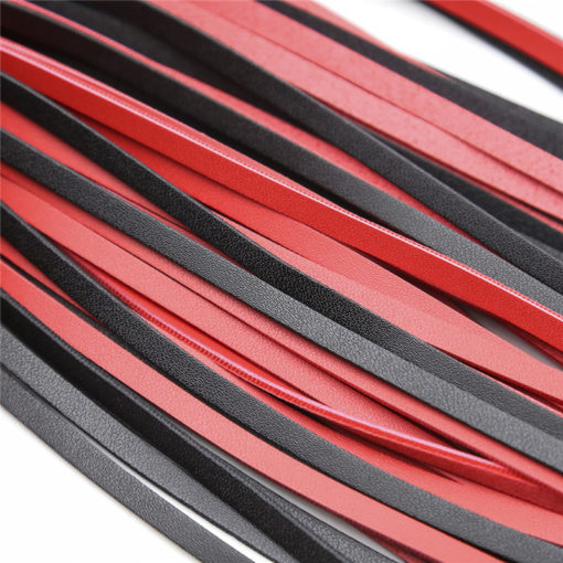 red and black flogger whip