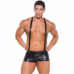 wet look suspender shorts for men